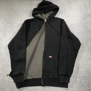 Dickies Hoodie Jacket Men Large Tall LT Black Thermal Lined Waffle Knit Full Zip